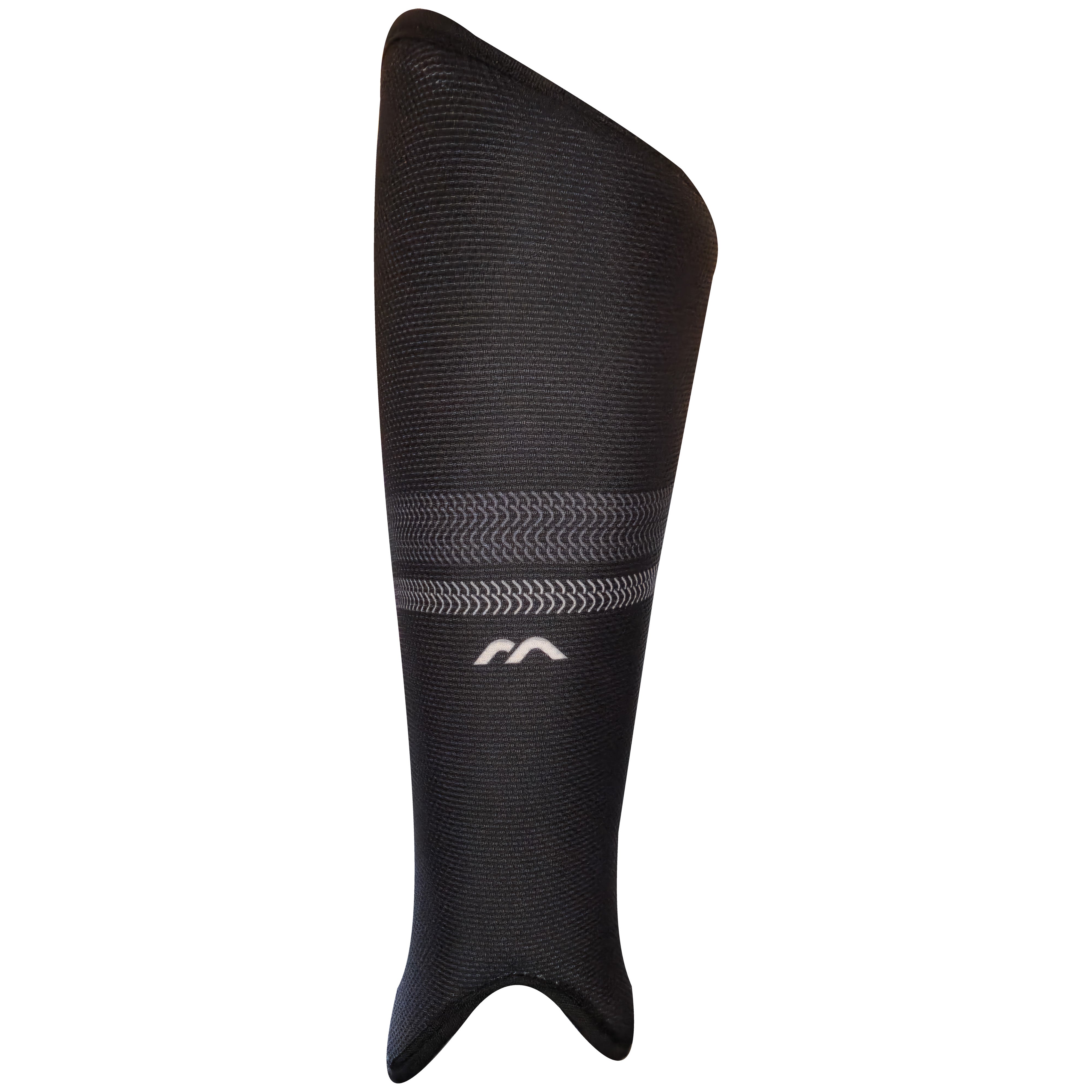 Front of Mercian Evolution Right Black Shinguard - SKU SGEV124BLK