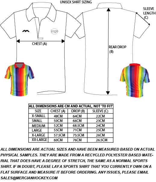 World Masters Hockey Umpire & Official Unisex cut shirt : CLWMHUMP : size chart