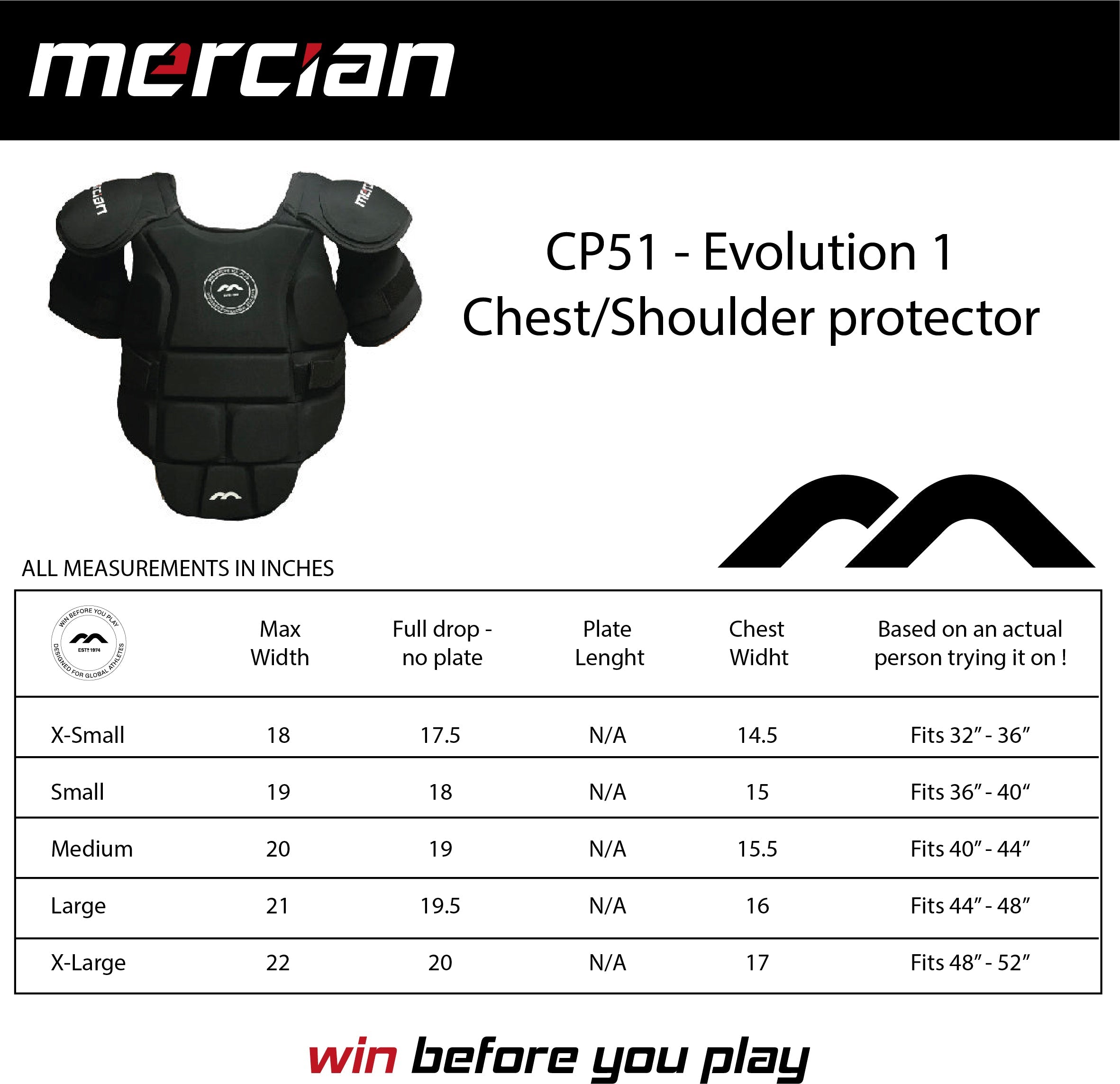 Mercian Evolution 1 Chest/Shoulder Protector : CP51EV : size charge