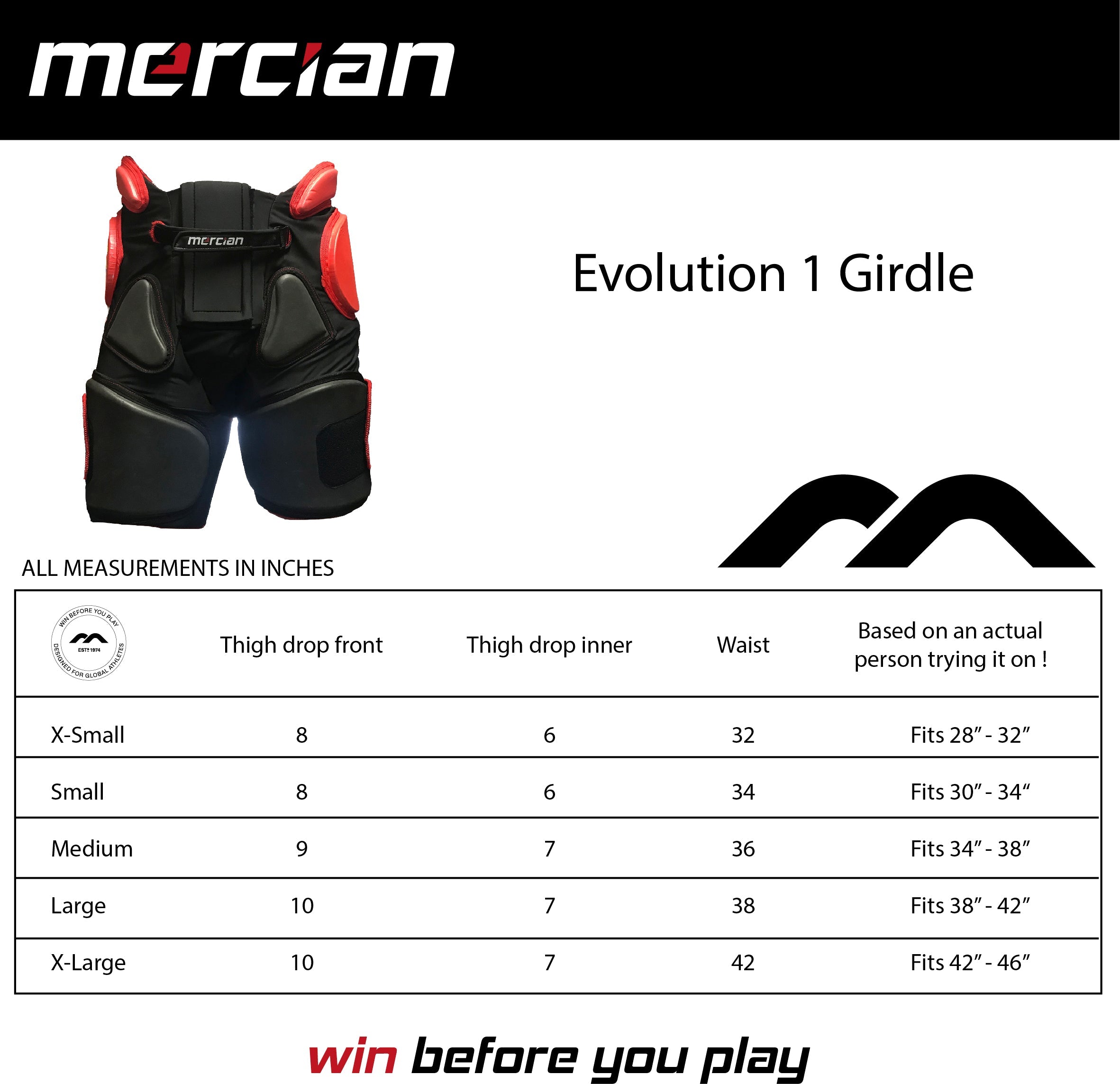 Mercian Evolution 1 Girdle : CA14 : Size Guide