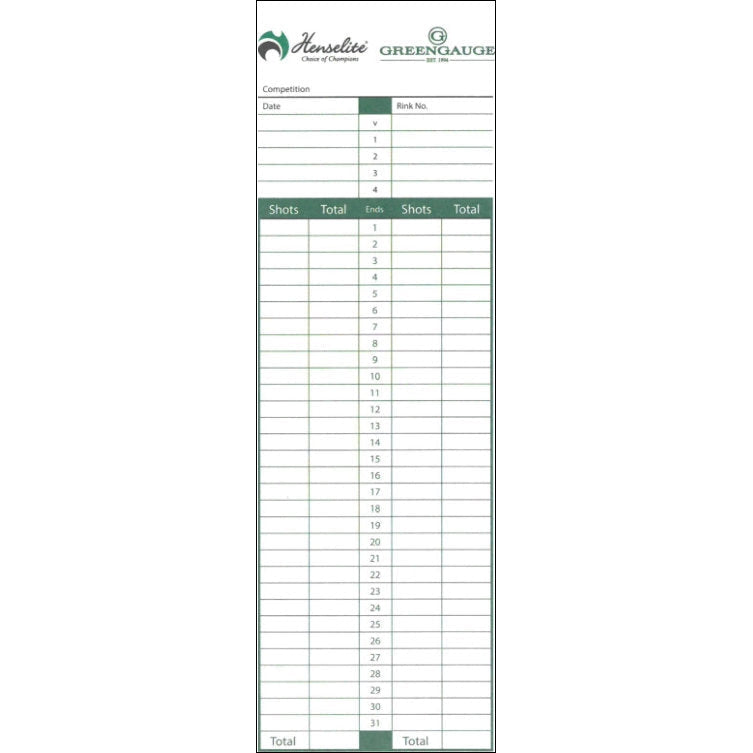 Henselite Bowls Score Cards (Pack Of 100)